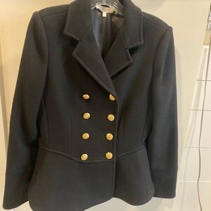 LoveShackFancy Black Pea Coat with Gold Buttons